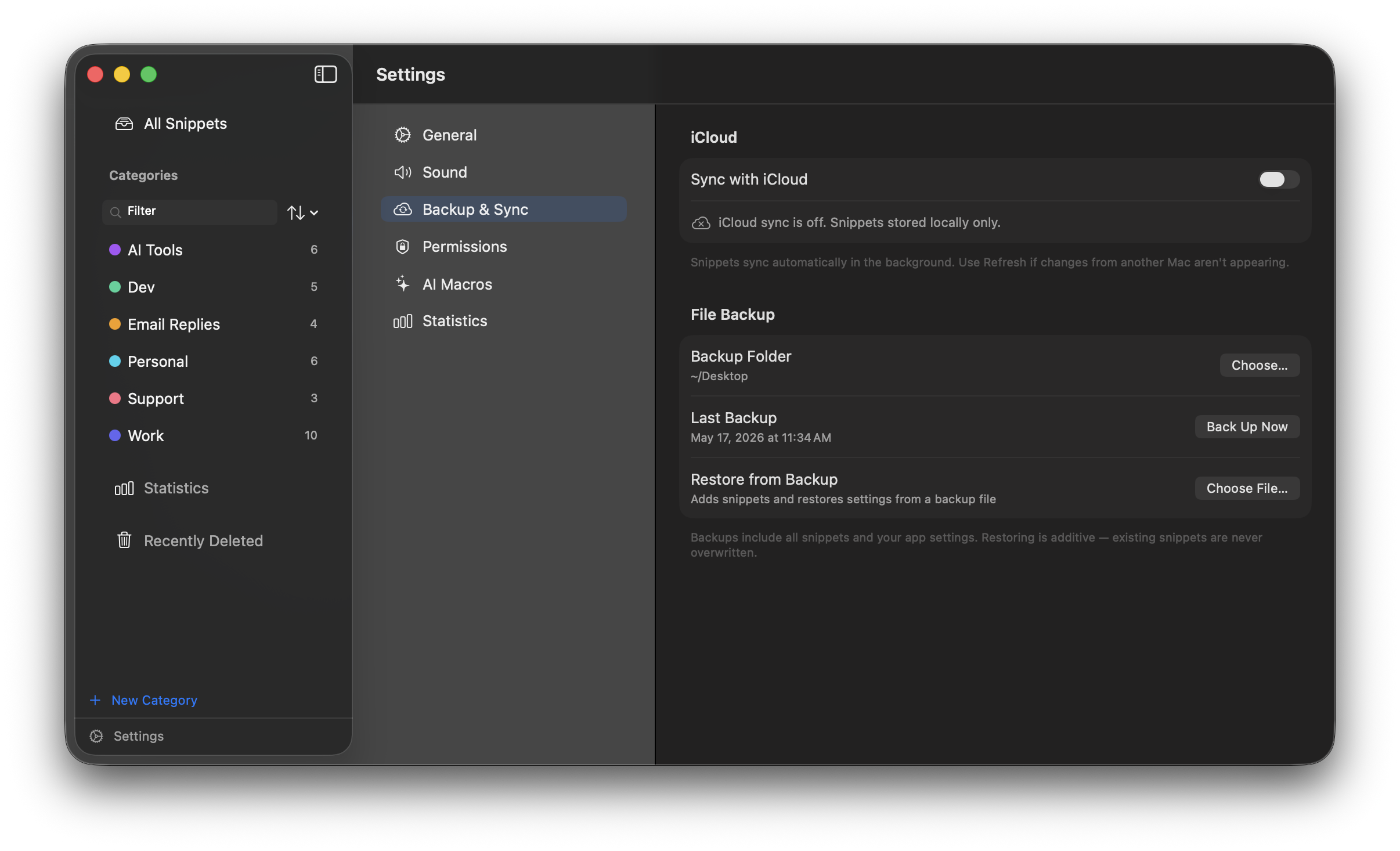 iCloud sync settings